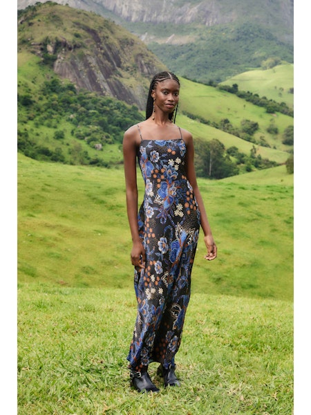 Snakes Bouquet Black Slip Dress