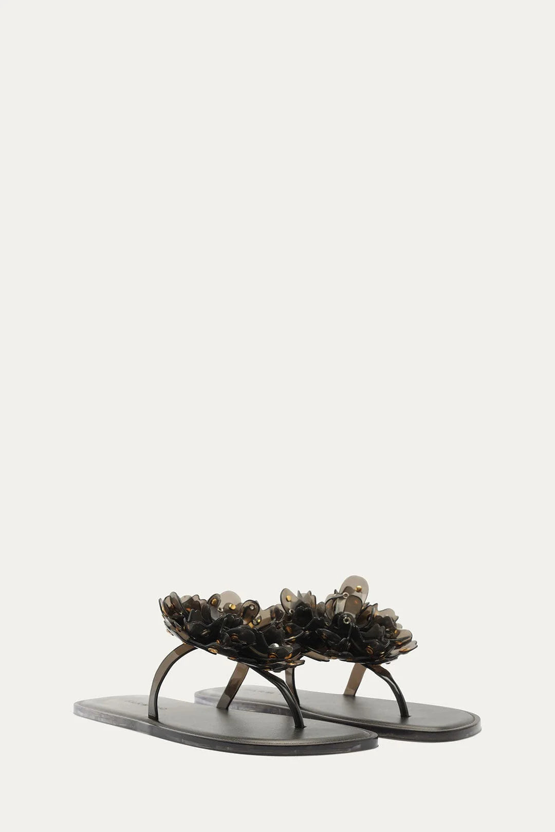 Black Studded Flower Jelly Flat Sandal - Black