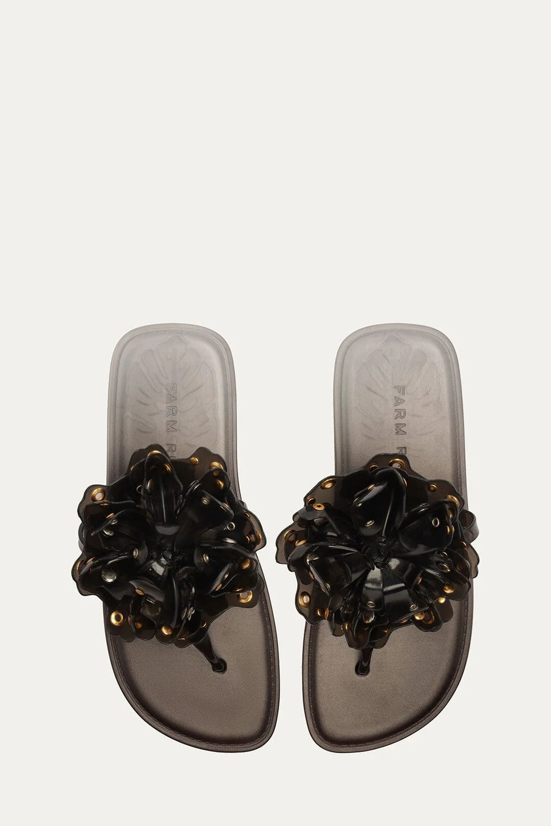 Black Studded Flower Jelly Flat Sandal - Black