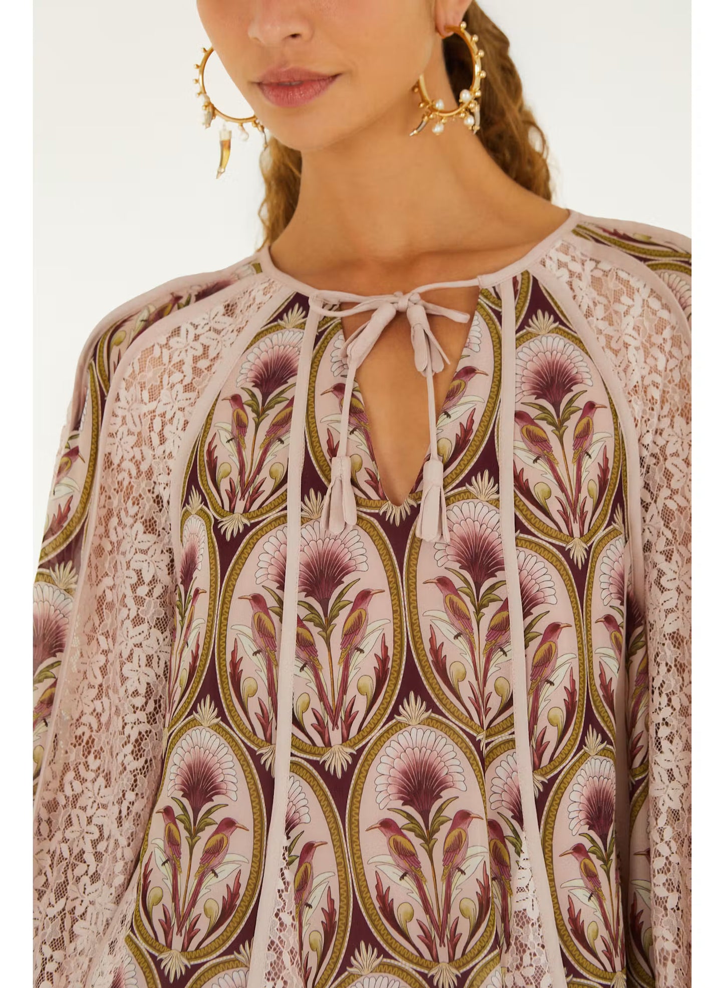 Birds Tree Garden Medal Long Sleeve Blouse