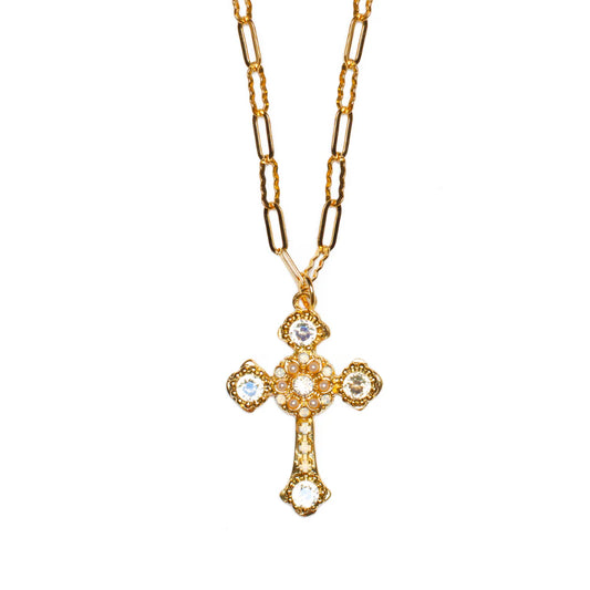 Flat Cross Pendant with Paperclip Chain in "Ivory"