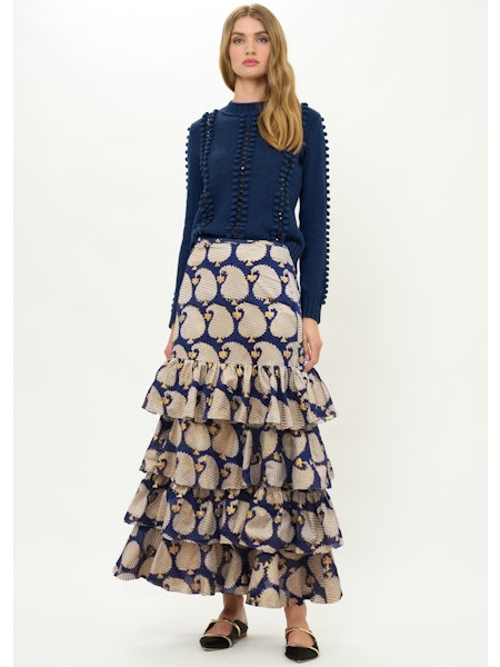 RUFFLE MAXI SKIRT- AGRA NAVY