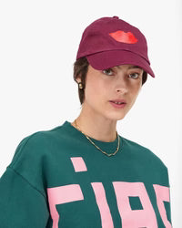 Baseball Hat in Oxblood w/ Lips