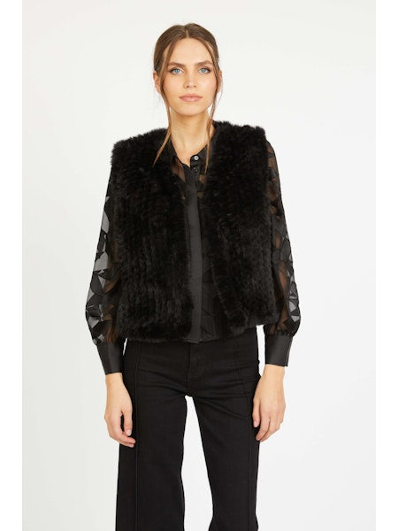 Nadia Vest in Black Faux Fur