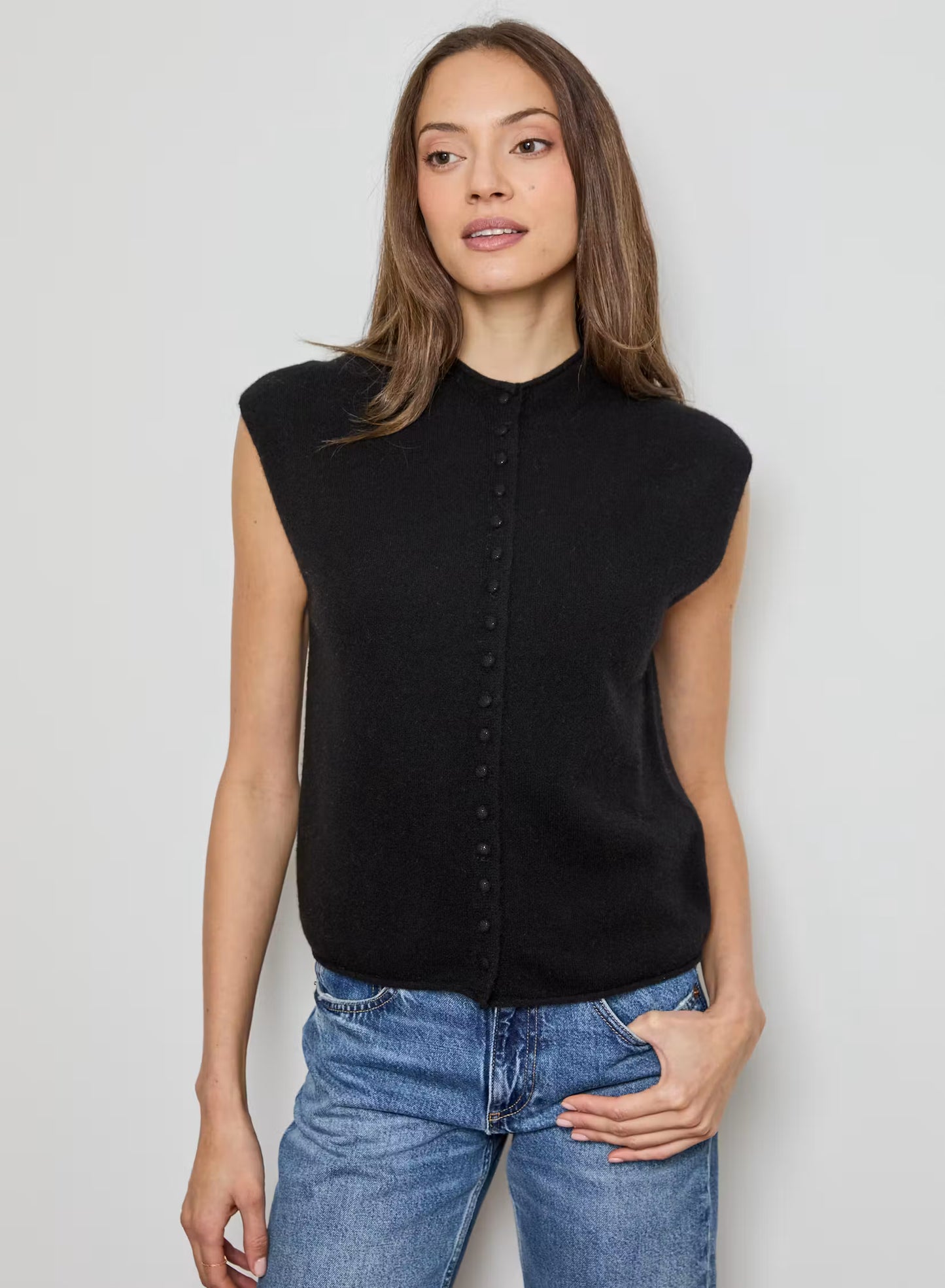 MOCKNECK VEST CARDIGAN - Black