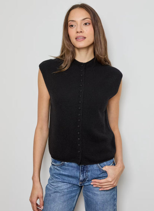 MOCKNECK VEST CARDIGAN - Black