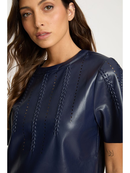 CARSYN TOP IN NAVY VEGAN LEATHER