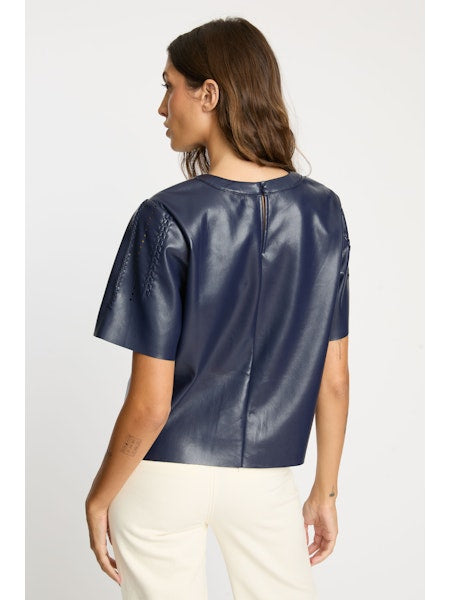 CARSYN TOP IN NAVY VEGAN LEATHER