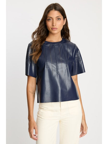 CARSYN TOP IN NAVY VEGAN LEATHER