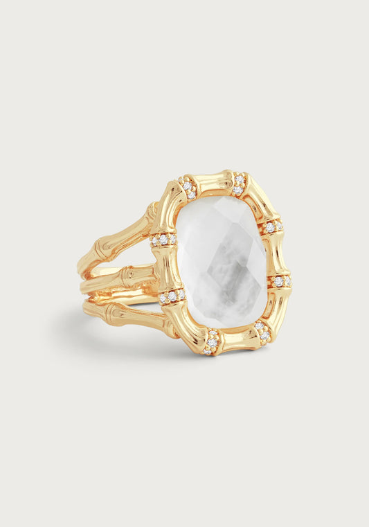 Bamboo With Stone Ring - Mother Of Pearl - size 7