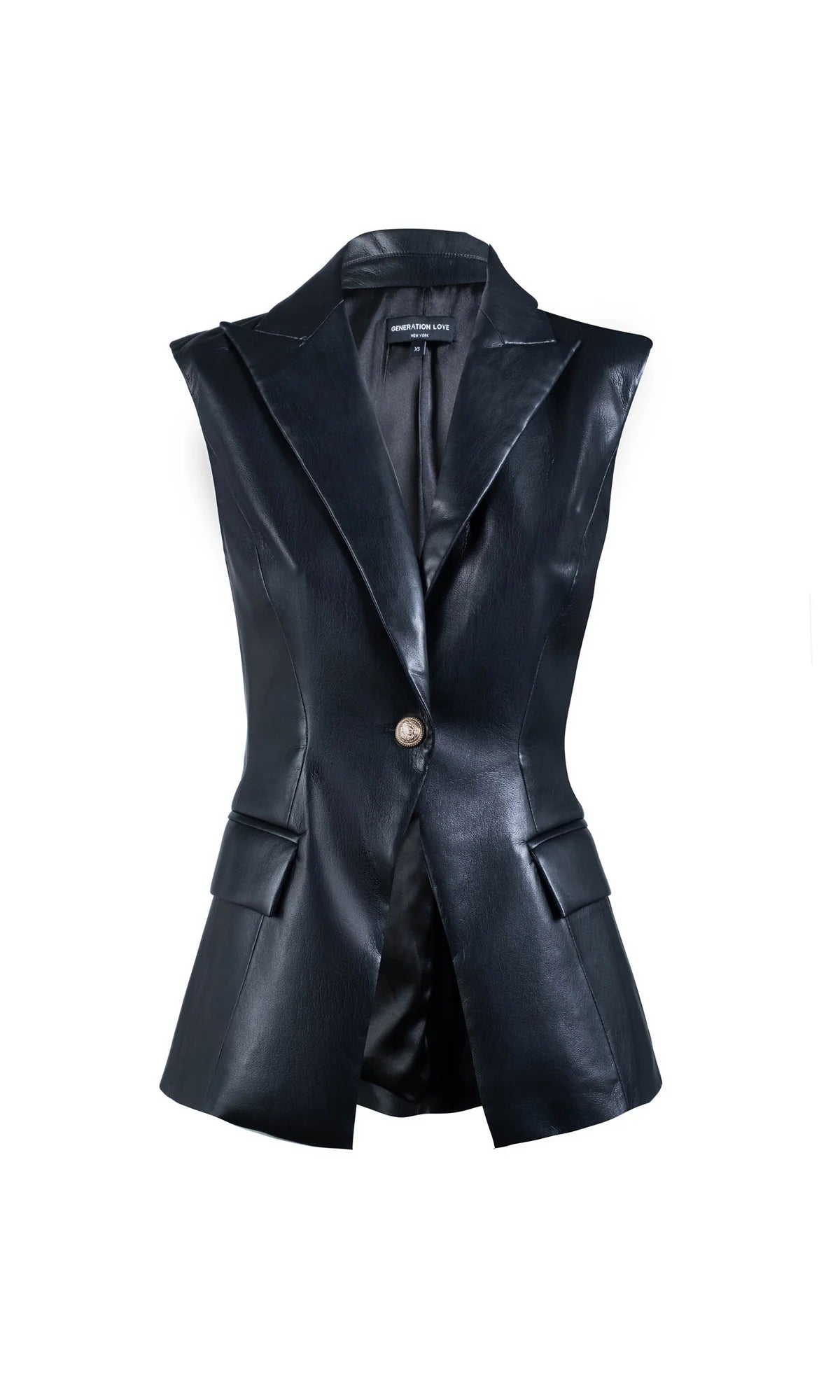 RIALTO VEGAN LEATHER SLEEVELESS BLAZER