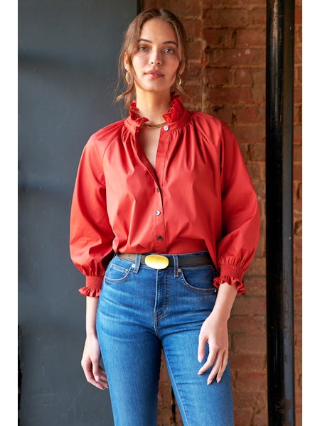 Fiona Ruffle Neck Blouse - Cinnamon