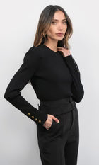 Dani Button Puff Sleeve Ribbed Knit Top