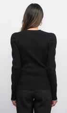 Dani Button Puff Sleeve Ribbed Knit Top