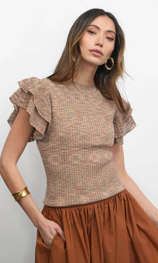 Rowe Crewneck Flutter Sleeve Knit Top