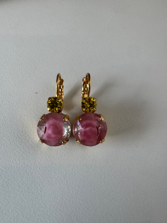 Large Double Stone Leverback Earrings in "Giver Rose"