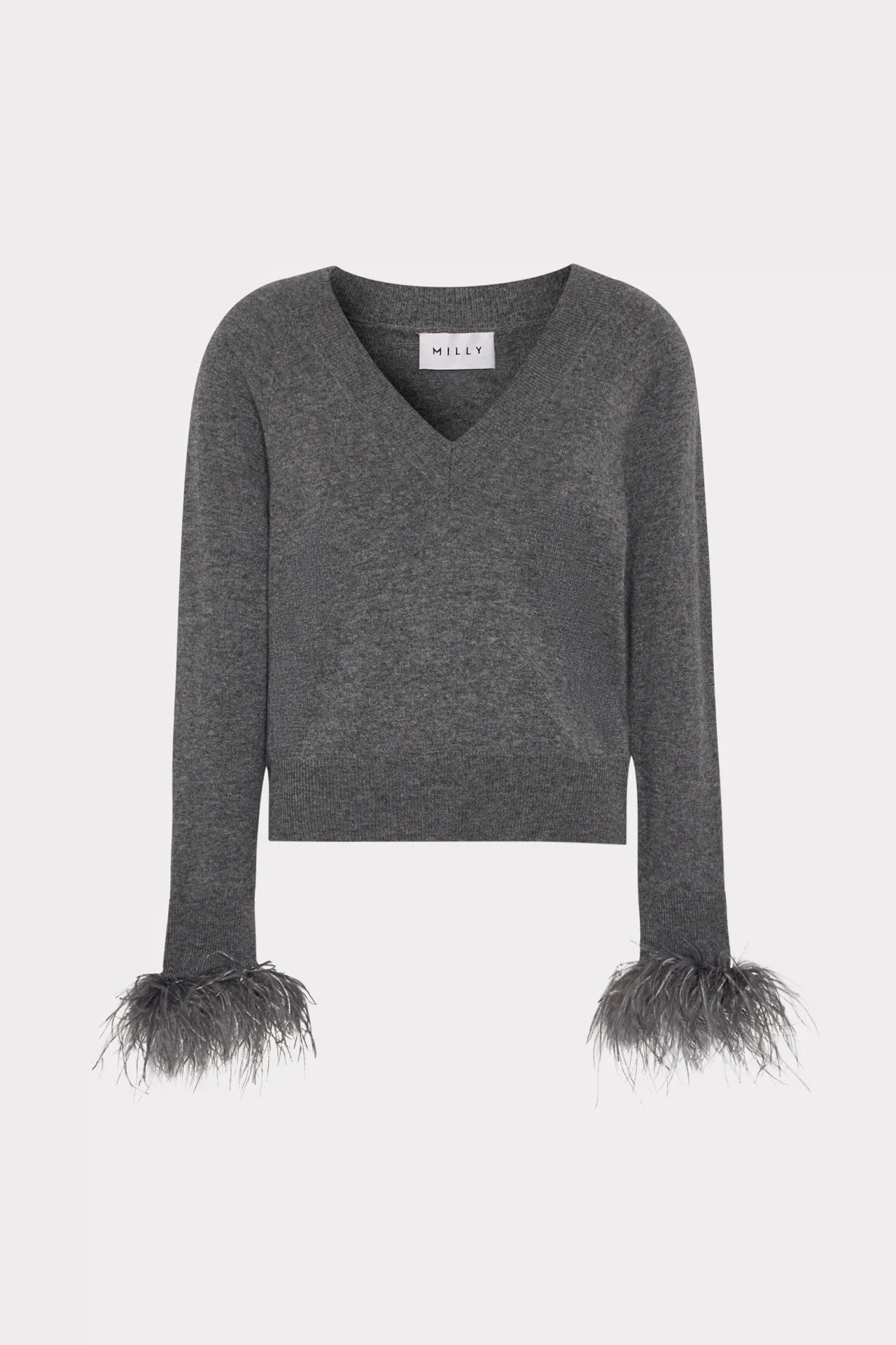 Feather Trim V Neck