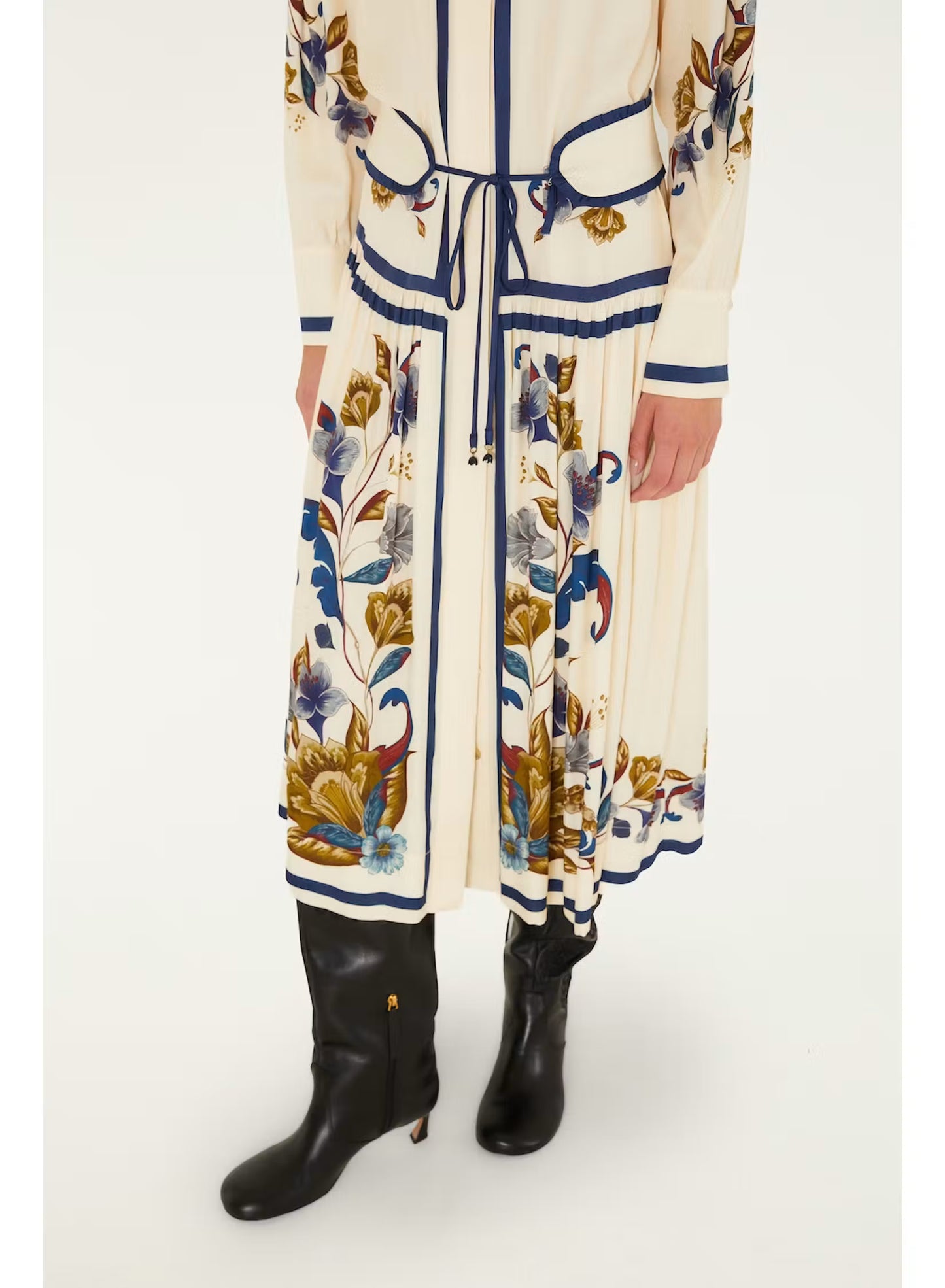 Golden Nature Cream Belt Midi Dress