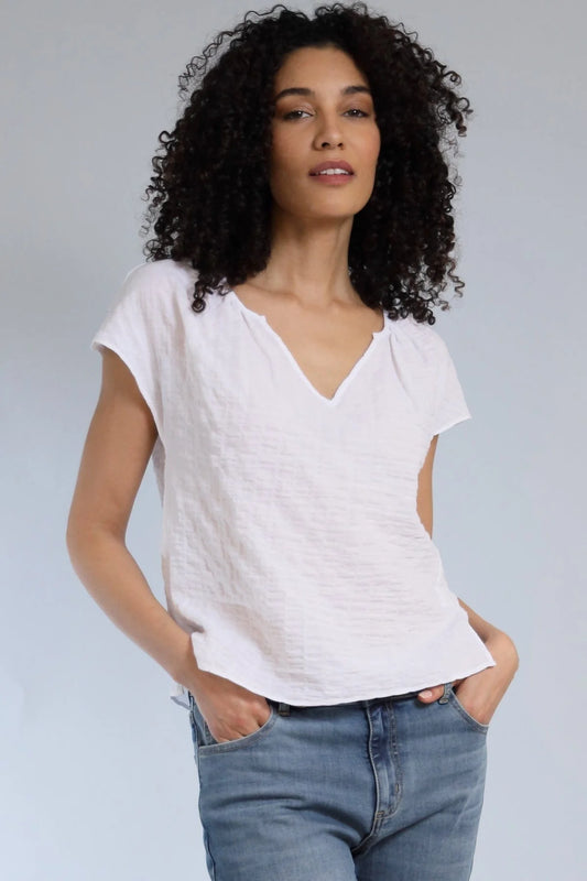 Pucker Cotton V-Neck Top