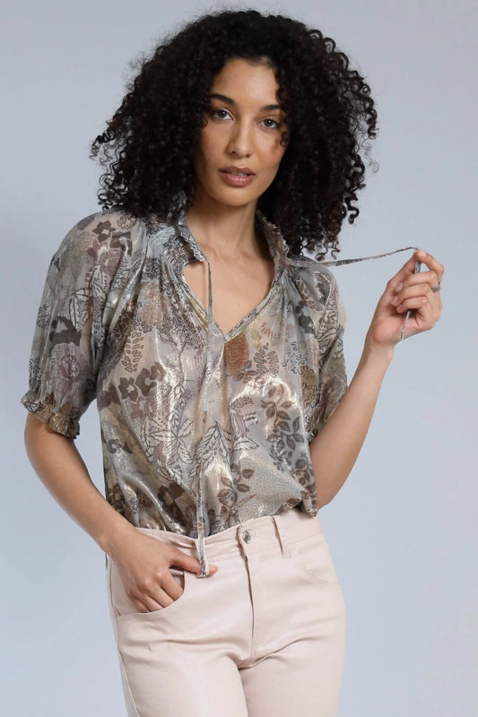 Garden Foil Peasant Blouse