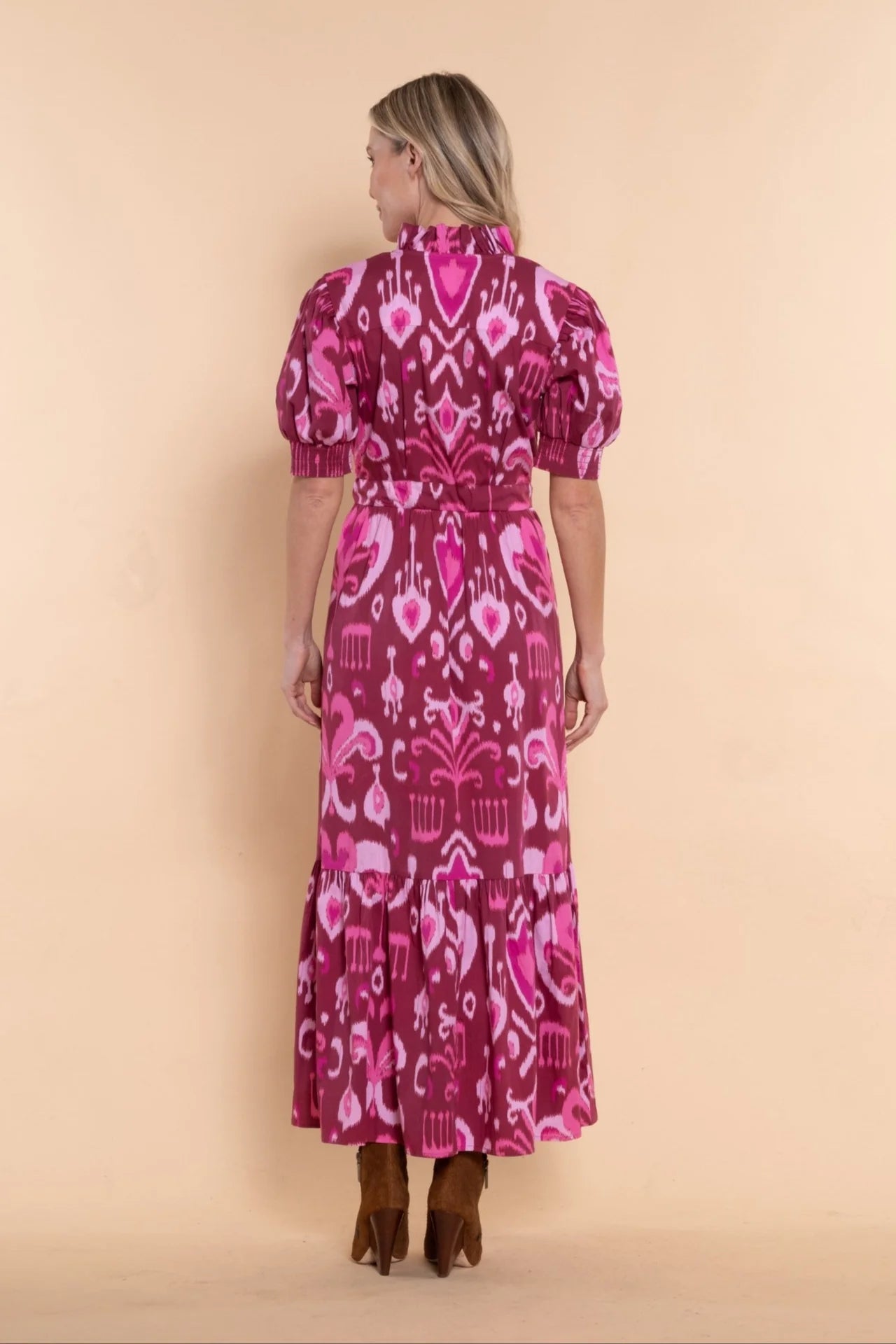 BIRDIE DRESS IN MERLOT IKAT