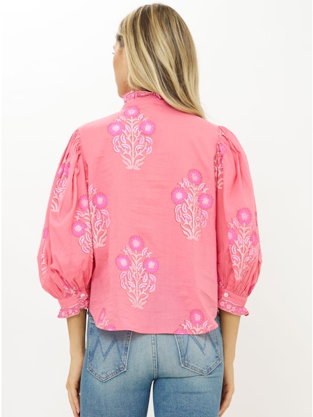 Ruffle Front Button Blouse - Raton Pink