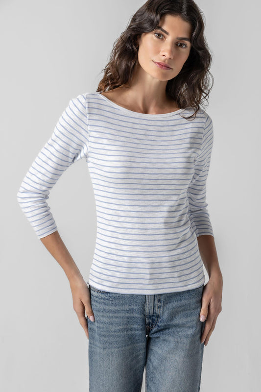 STRIPED 3/4 SLEEVE BOATNECK