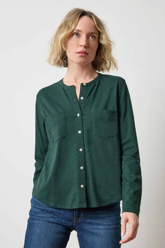 Mandarin Collar Button Down top