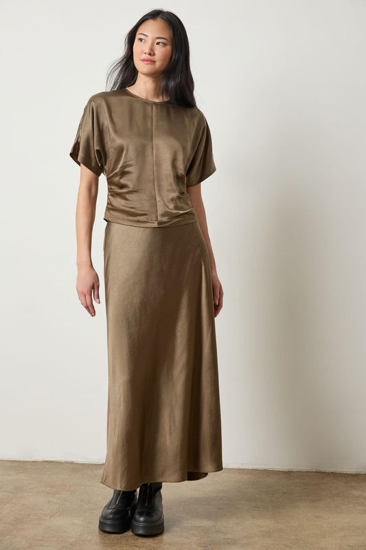 Satin Bias Maxi Skirt - Parsley