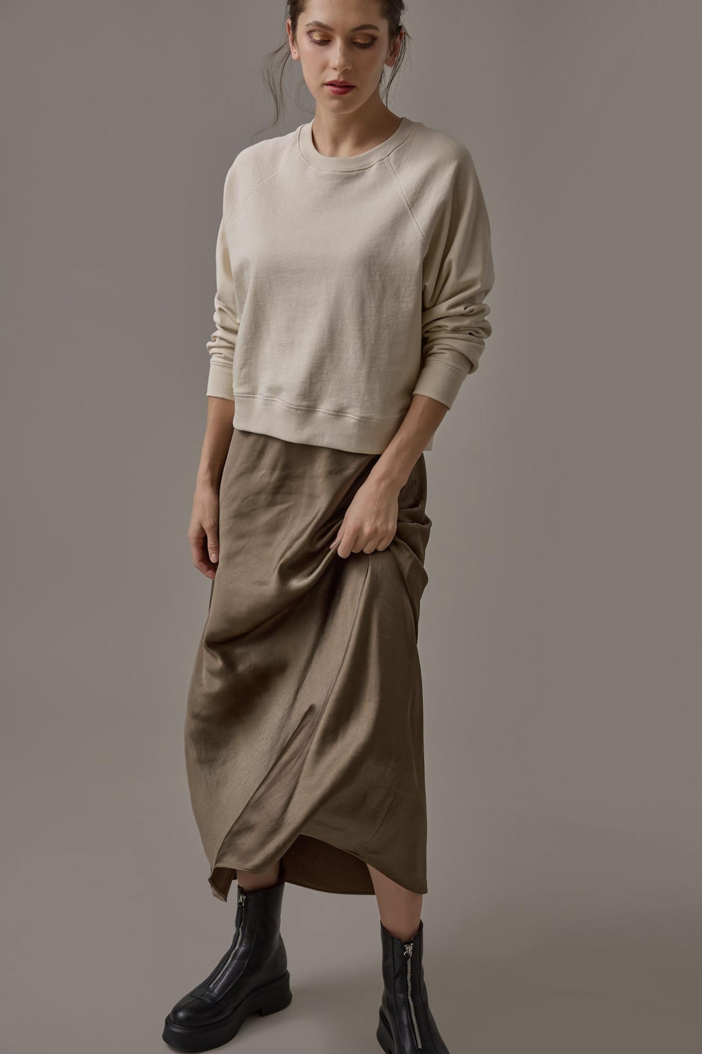 Satin Bias Maxi Skirt - Parsley