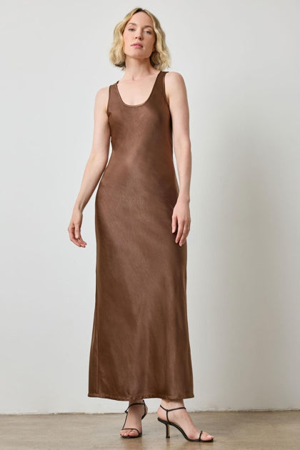 Satin Bias Maxi Dress in Chocolate