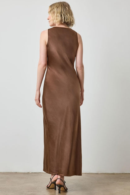 Satin Bias Maxi Dress in Chocolate