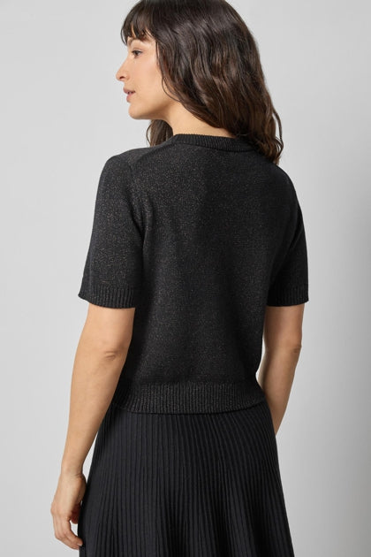 Short Sleeve Sparkle Sweater in Black