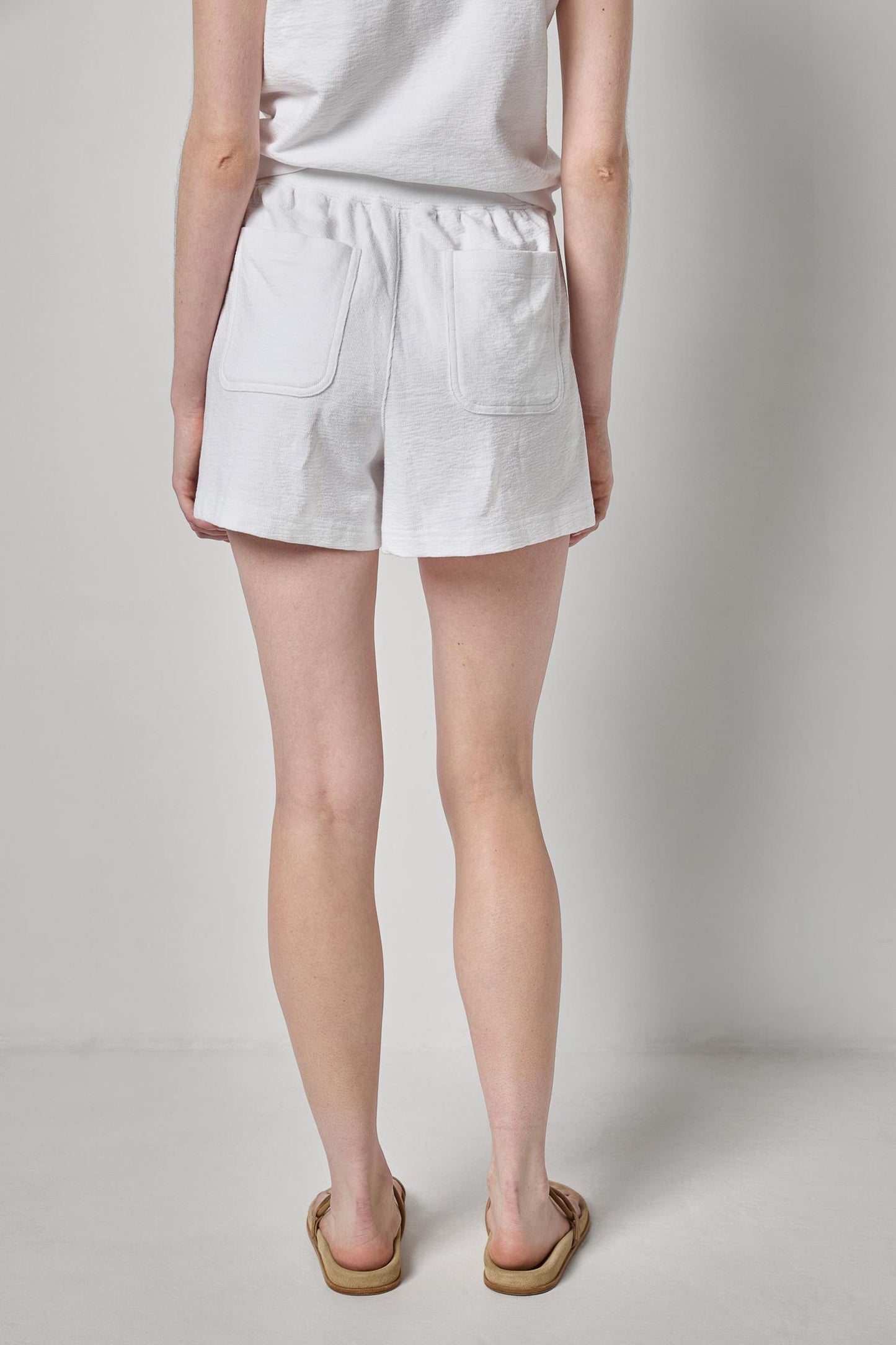 Textured Terry Front Seam Short - White