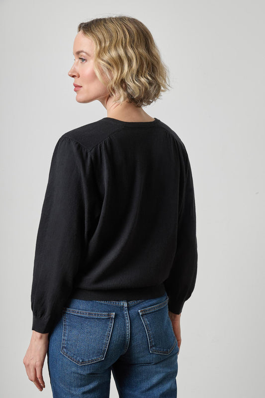 V-Neck Blouson Sweater - Black
