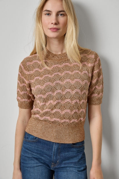 Short Sleeve Multistitch Pullover Sweater - Hazelnut Stripe