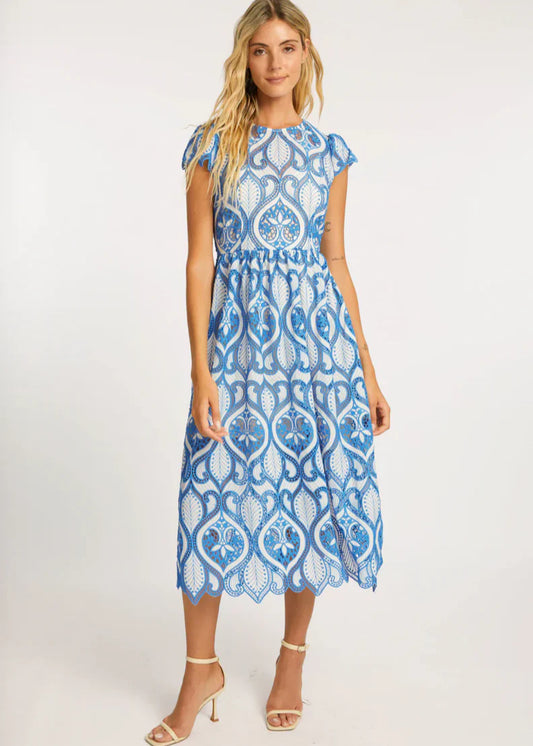 RAQUEL WHITE / FRENCH BLUE LACE DRESS