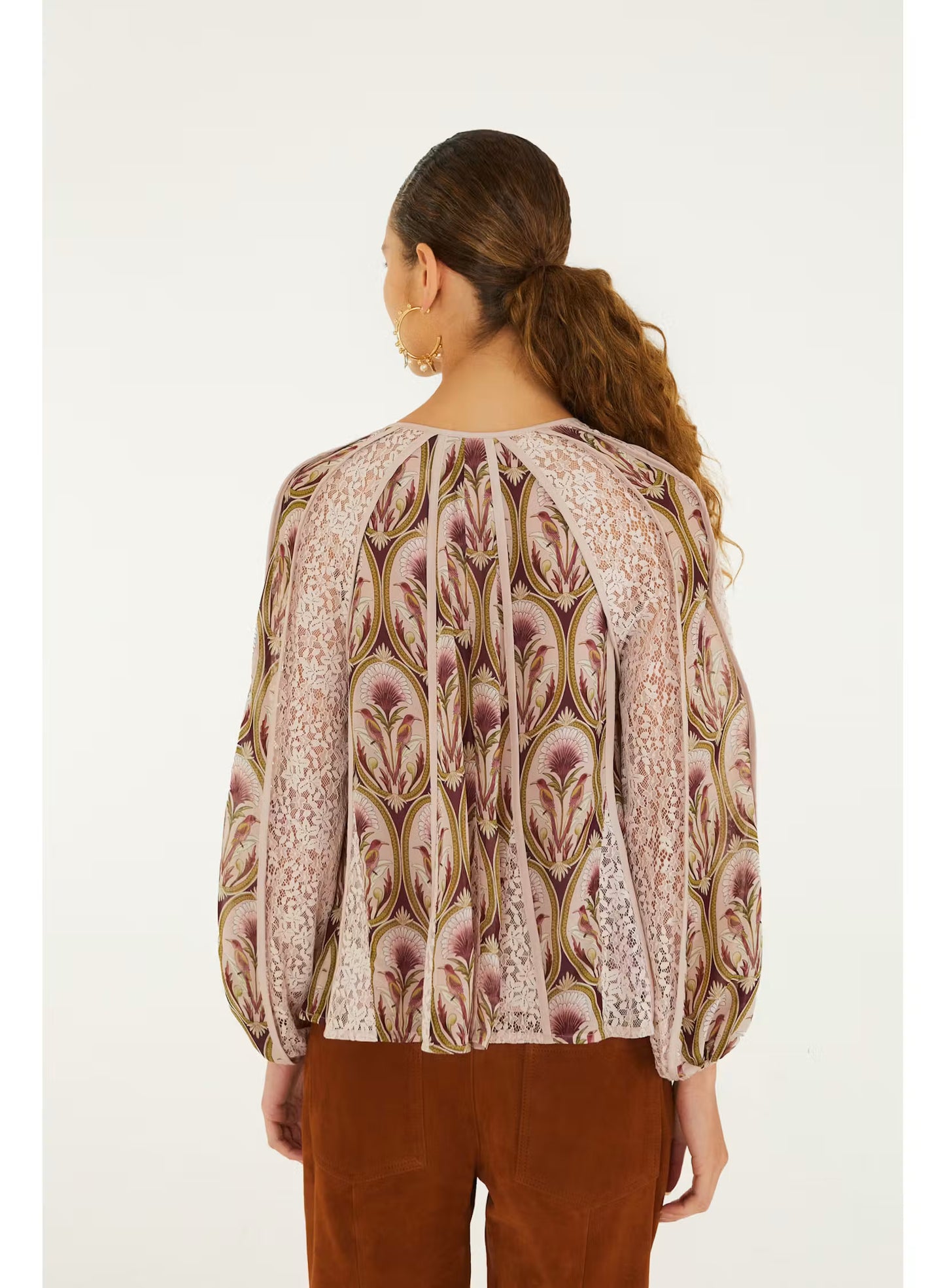 Birds Tree Garden Medal Long Sleeve Blouse