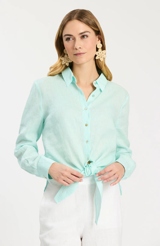 Amara Linen Shirt - Bleached Aqua