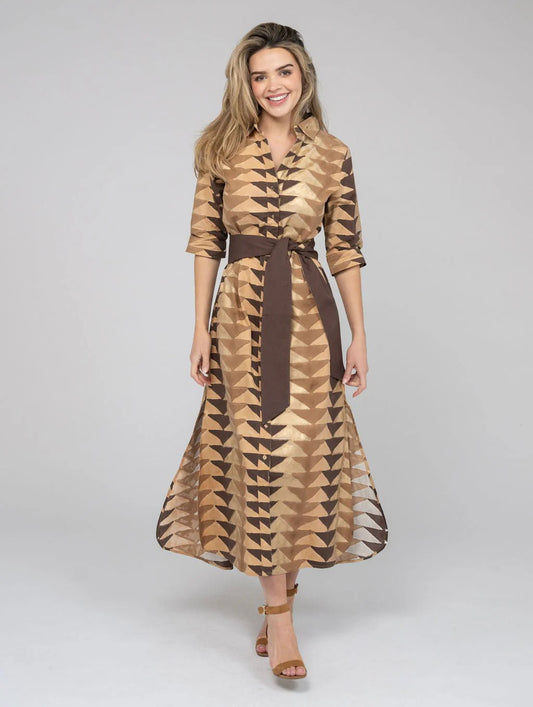 The Eloise Dress | Brown & Gold Bagru Triangle