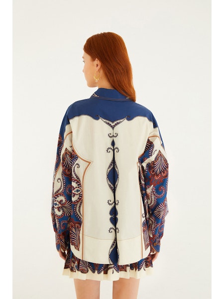 Sand Arabesque Scarf Collared Organic Cotton Shirt