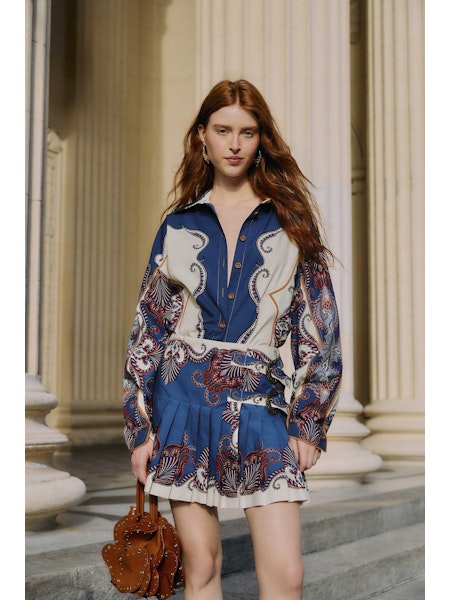 Sand Arabesque Scarf Collared Organic Cotton Shirt