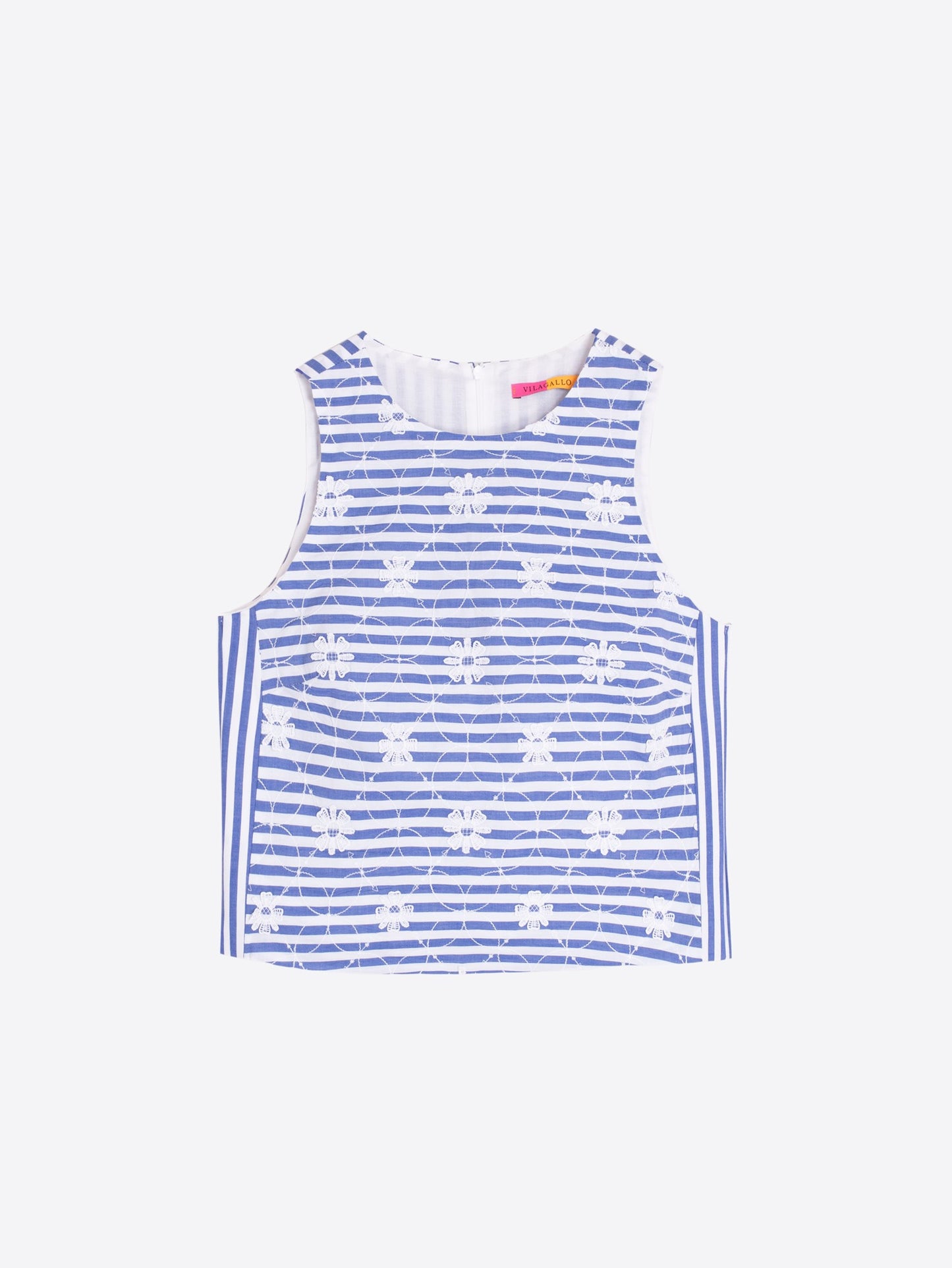 BLUE STRIPED TOP WITH FLORAL EMBROIDERY