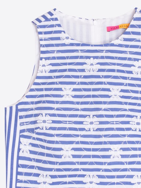 BLUE STRIPED TOP WITH FLORAL EMBROIDERY