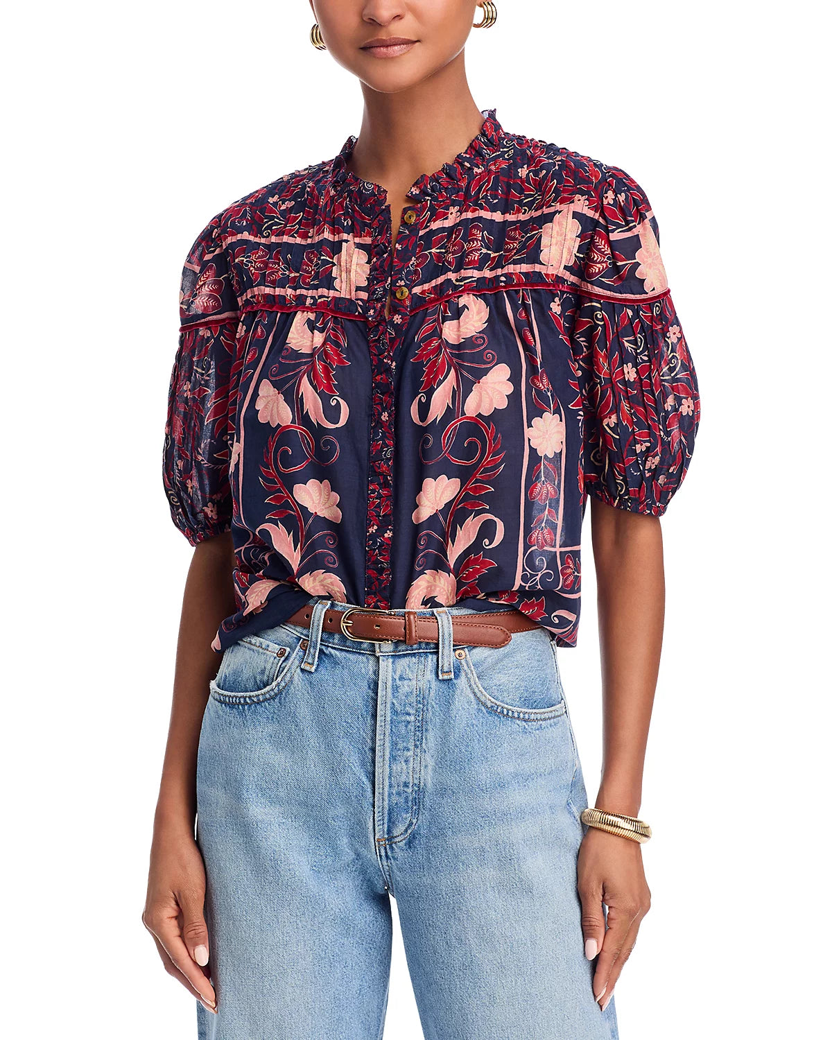 Boho Floral Scarf Blouse in Navy
