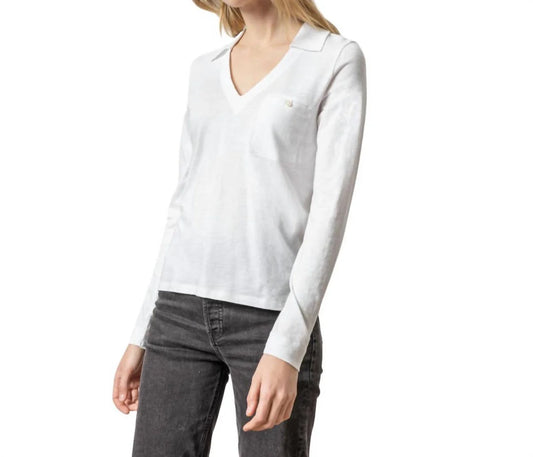 Long Sleeve Collared V Neck