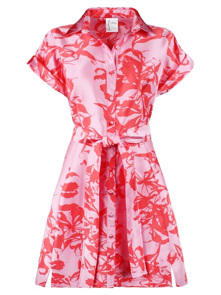 SHORT CHANTAL DRESS WEDDING GUEST JACQUARD - Pink/Coral