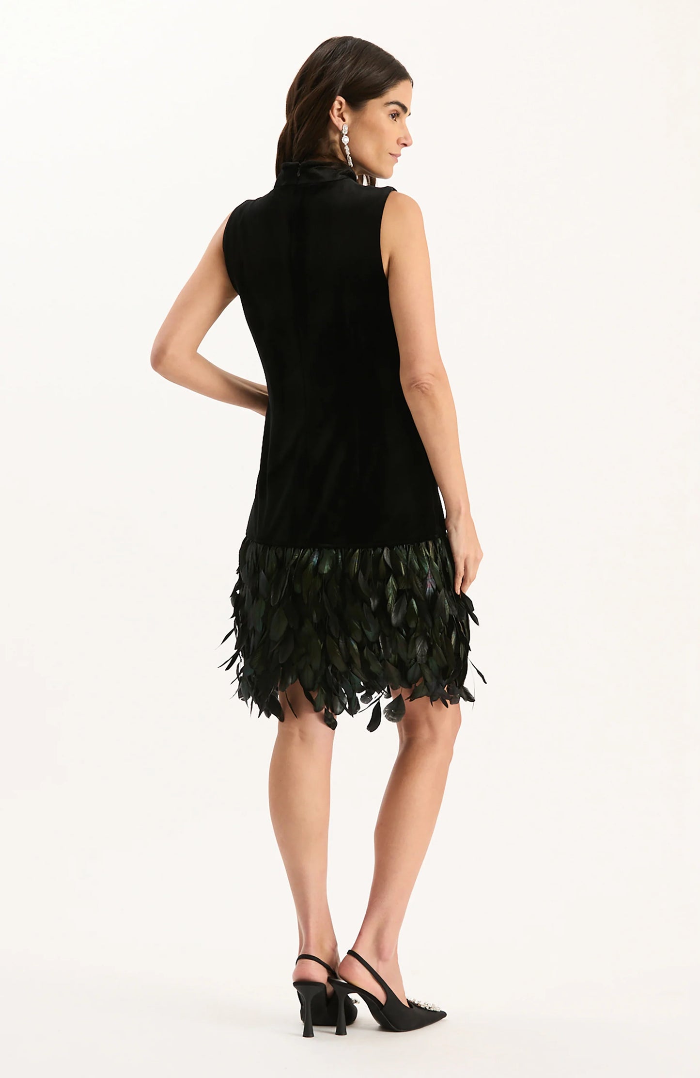 Colette Feather Hem Velvet Dress