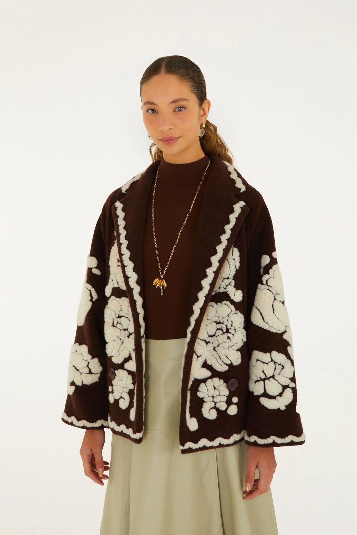 Flowers Brown Coat