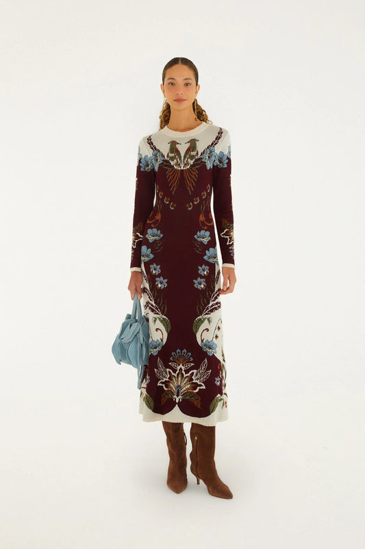 Millena Burgundy Knit Midi Dress